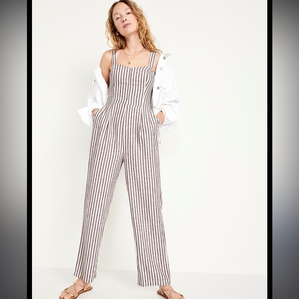 Old Navy Striped Jumpsuit - Brown and White Size Large